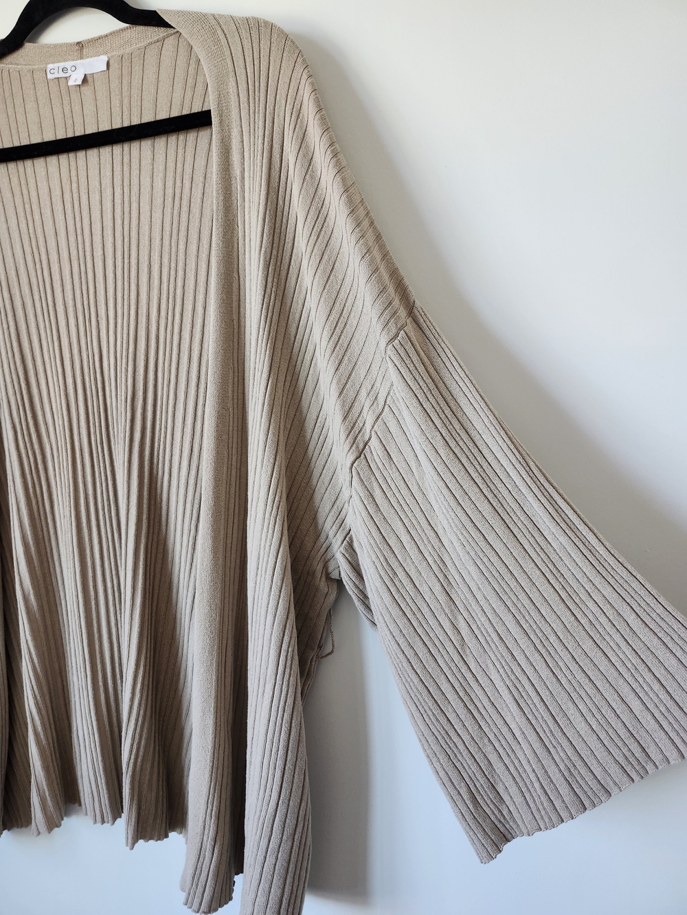 Tan Ribbed Open-Front Sweater Cardigan - Picture 4 of 9